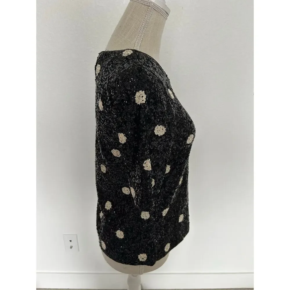J. Crew Black and White Polka Dot Sequin T-Shirt - S